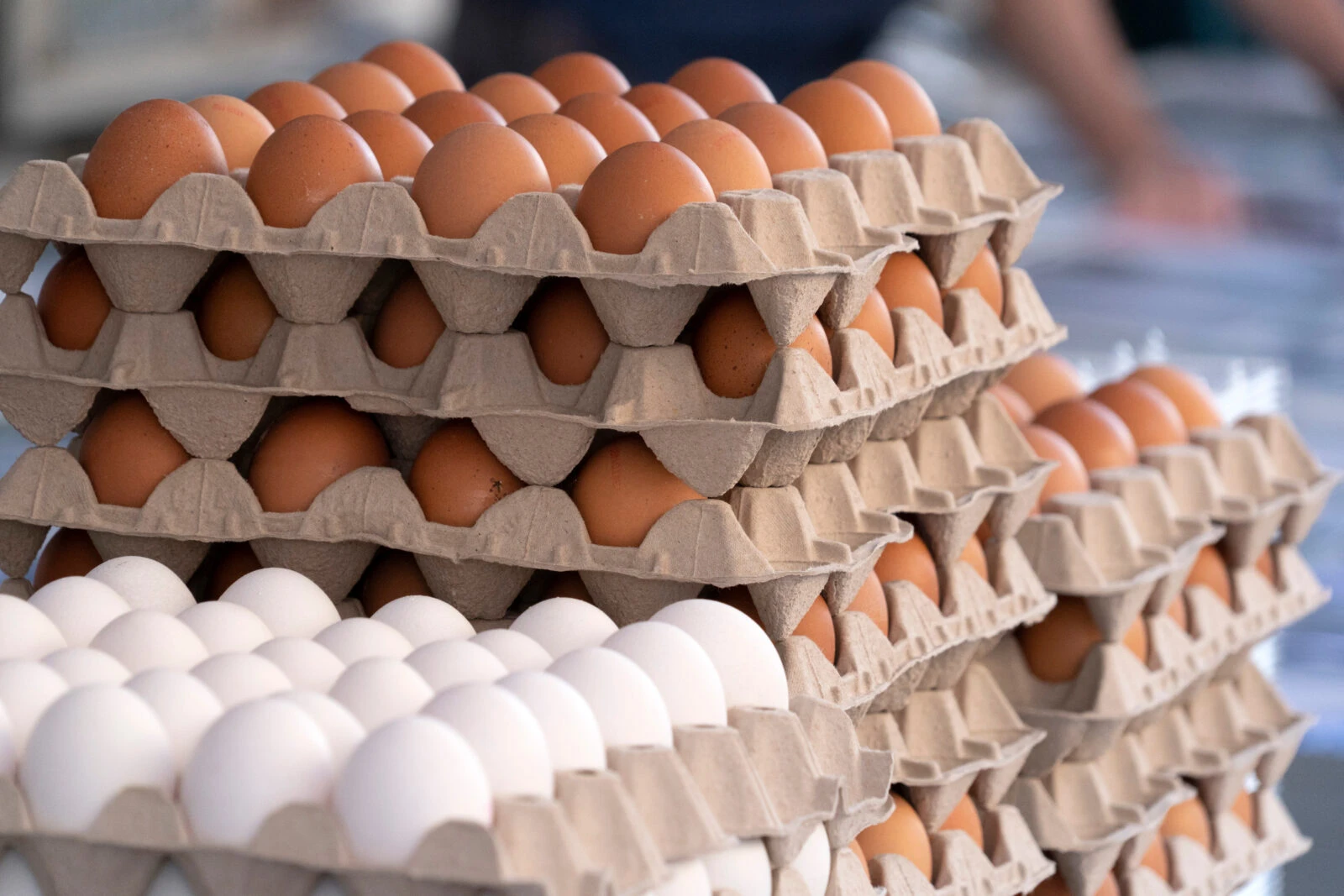 many fresh eggs at the market detail