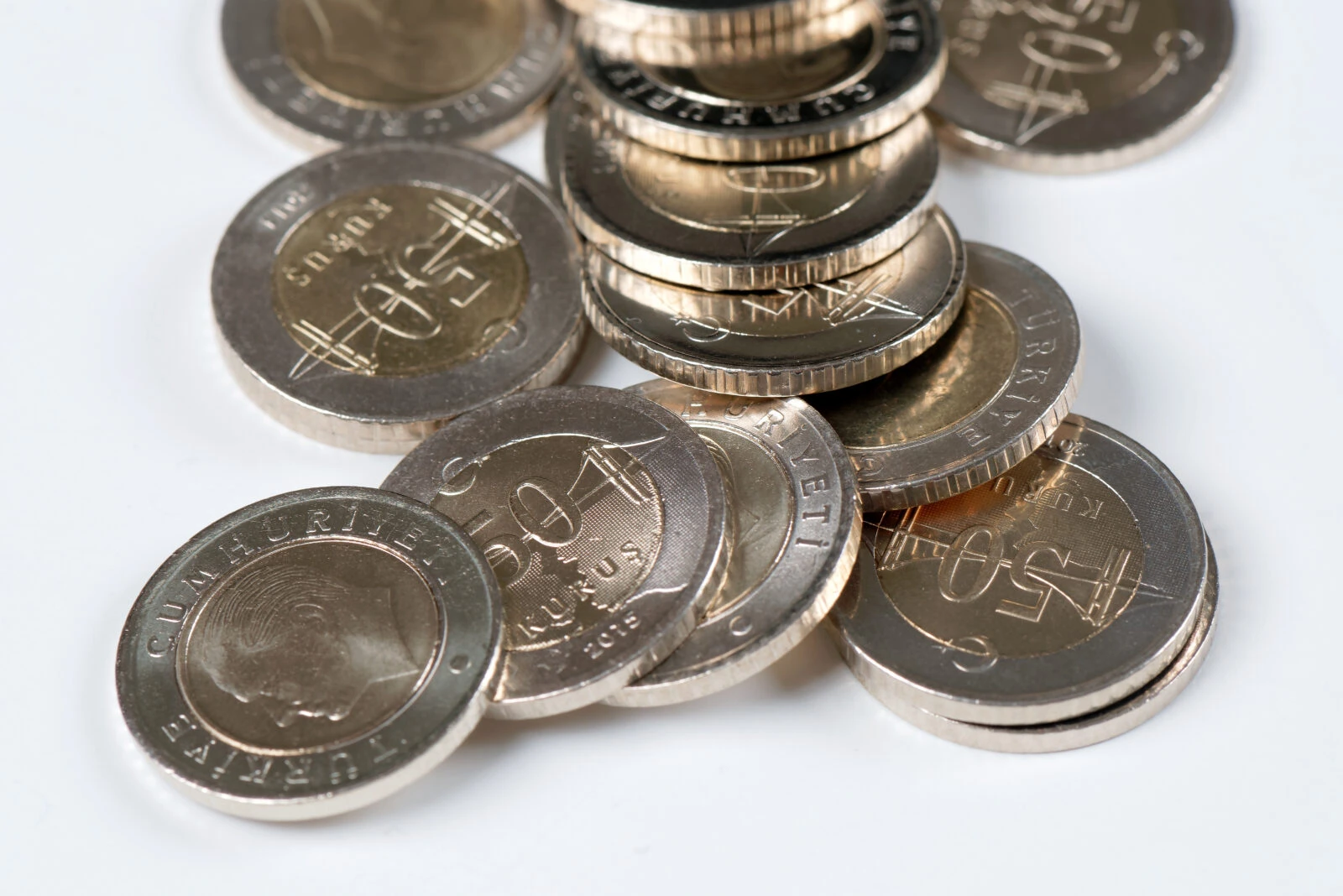 Stacks of ₺0.50 Turkish lira coins