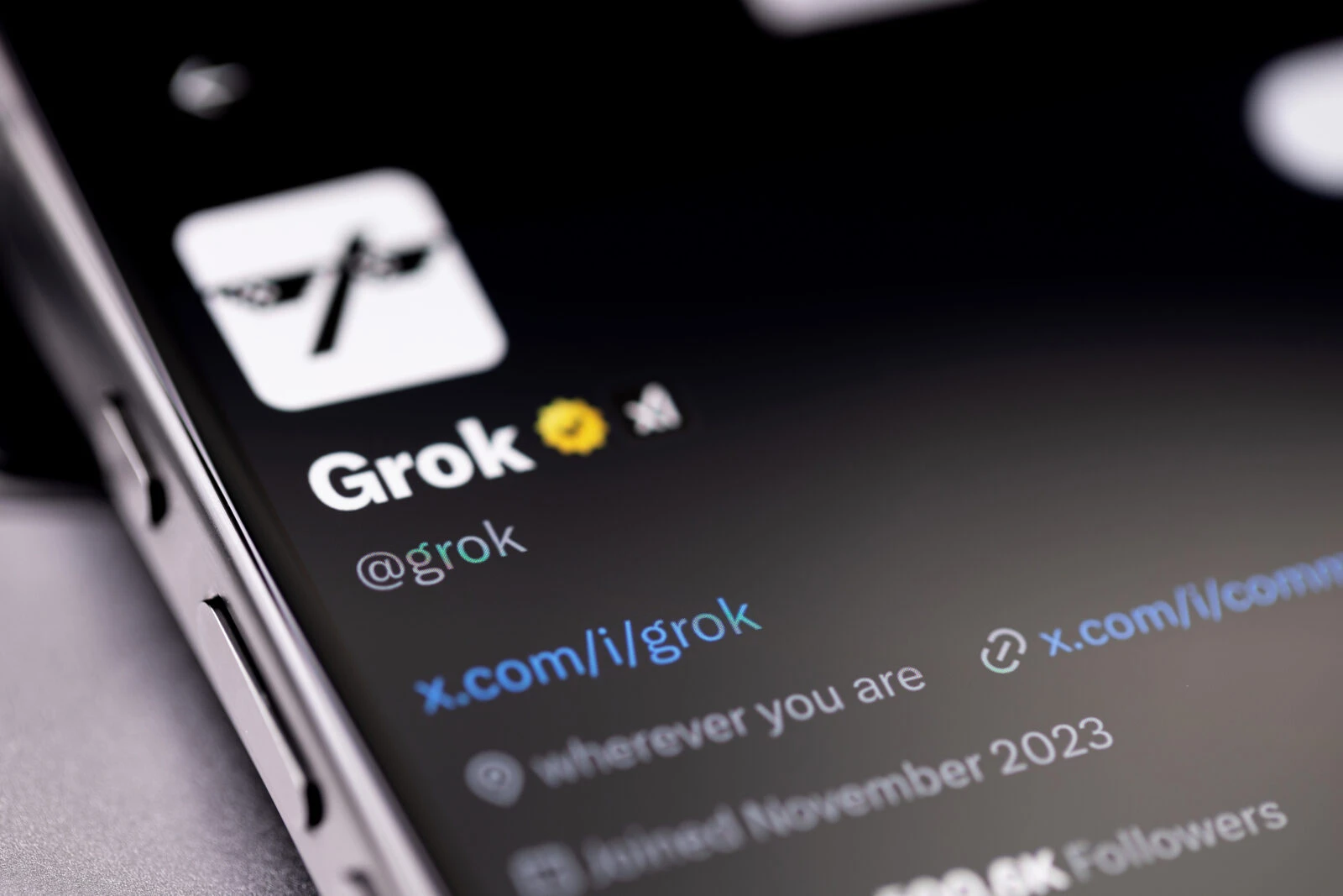 xAI Grok chatbot logo on a iPhone screen.