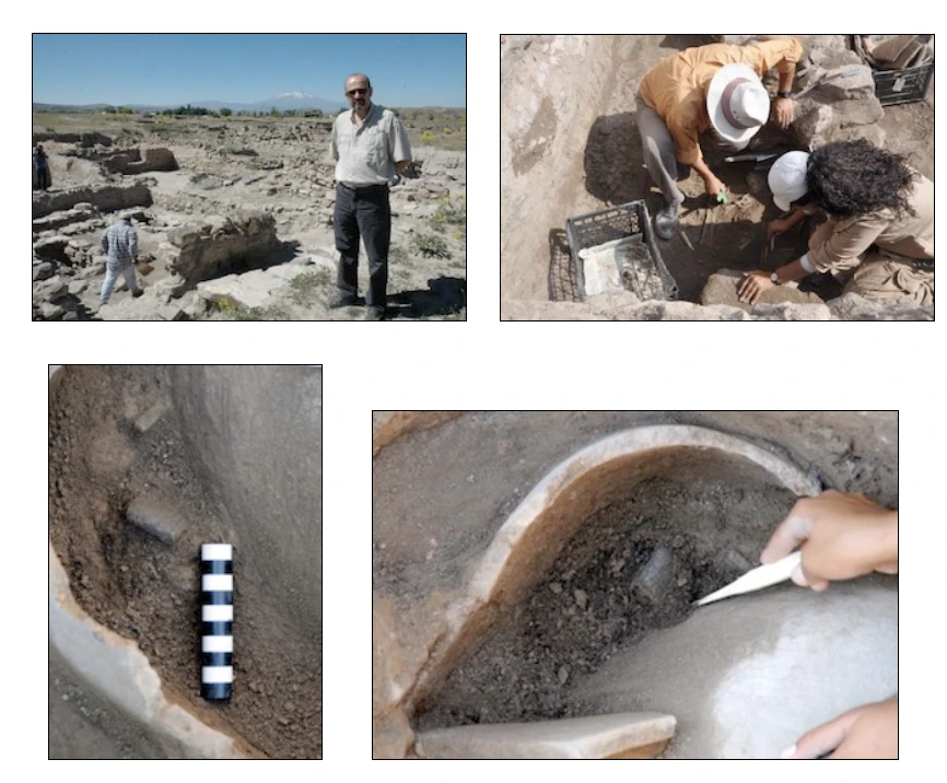 Photos of the tomb and tablet discovered during the 2014 excavations at Kultepe.