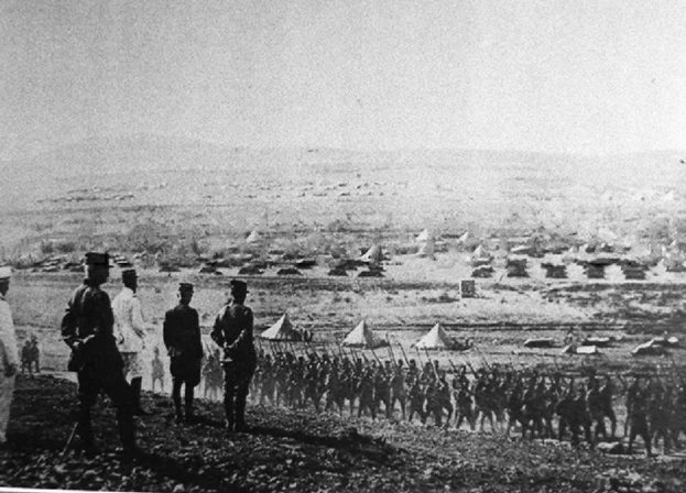 French General Henri Gouraud inspects his troops in the Anti-Lebanon Mountains before the Battle of Maysalun, July 24, 1920.