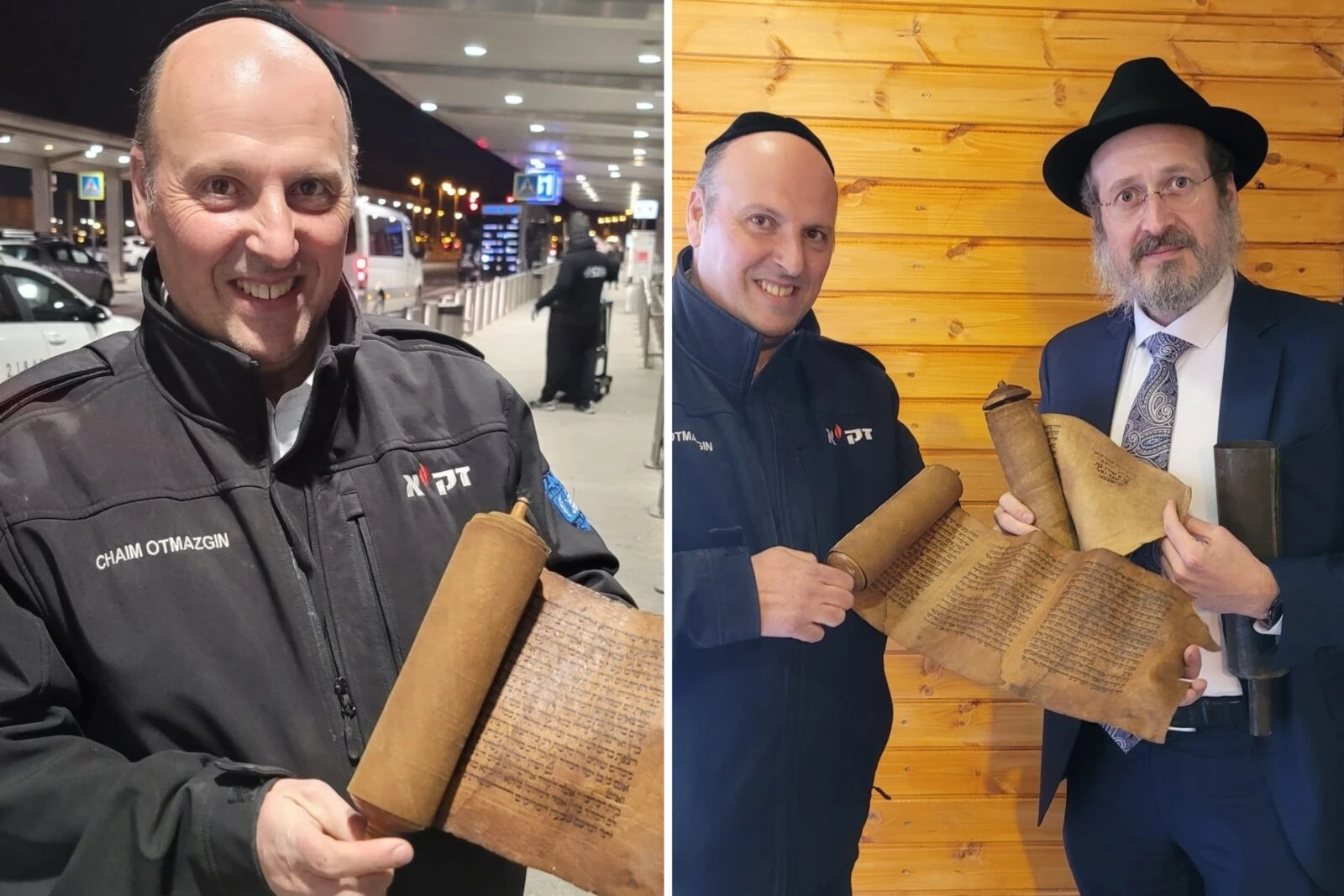 Major Haim Otmazgin, an Israeli ZAKA volunteer, holding the ancient Book of Esther scroll smuggled from Türkiye to Israel.