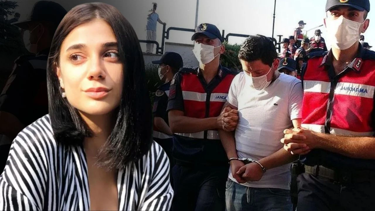 A blended image featuring a close-up of Pinar Gultekin on the left and Cemal Metin Avci in handcuffs with officers in the background