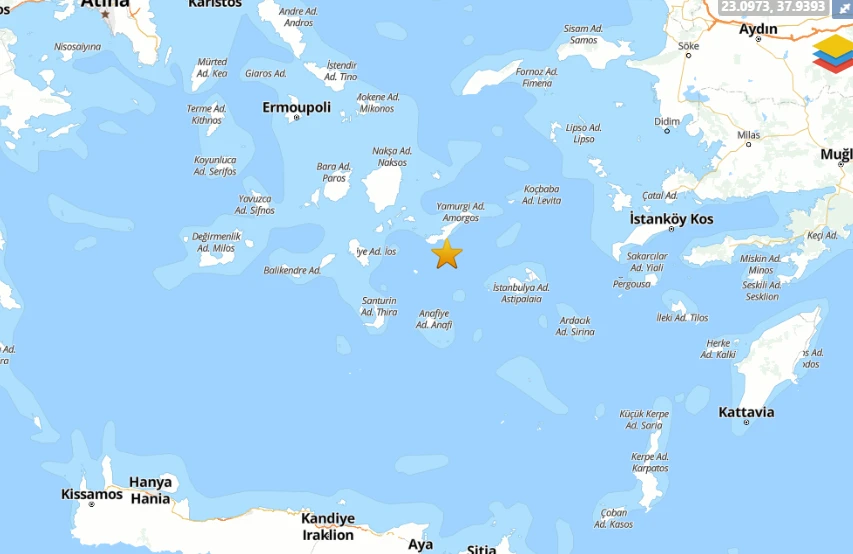 Magnitude 5.0 earthquake strikes Aegean Sea near Santorini