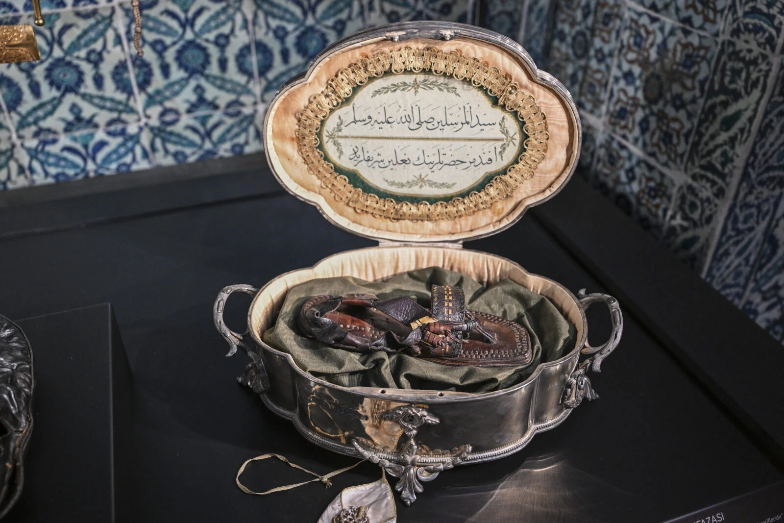 Prophet Muhammad's sandals in the Sacred Relics Chamber, Topkapi Palace, Istanbul, Turkey.