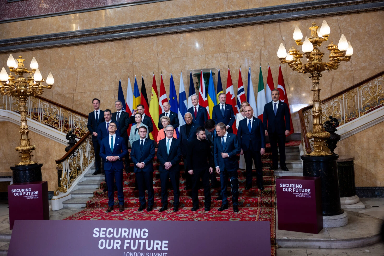 Photo shows British Prime Minister Keir Starmer (1st row-C), French President Emmanuel Macron (1st row- 2nd L), Ukrainian President Volodymyr Zelenskyy (1st row- 2nd R), and Turkish Foreign Minister Hakan Fidan (4th row-R).