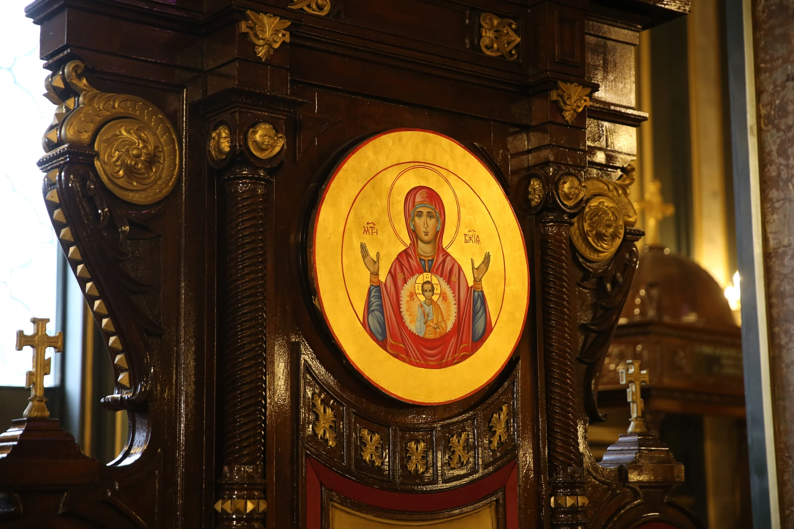 An interior view of the Sveti Stefan Iron Church in Istanbul, Türkiye.