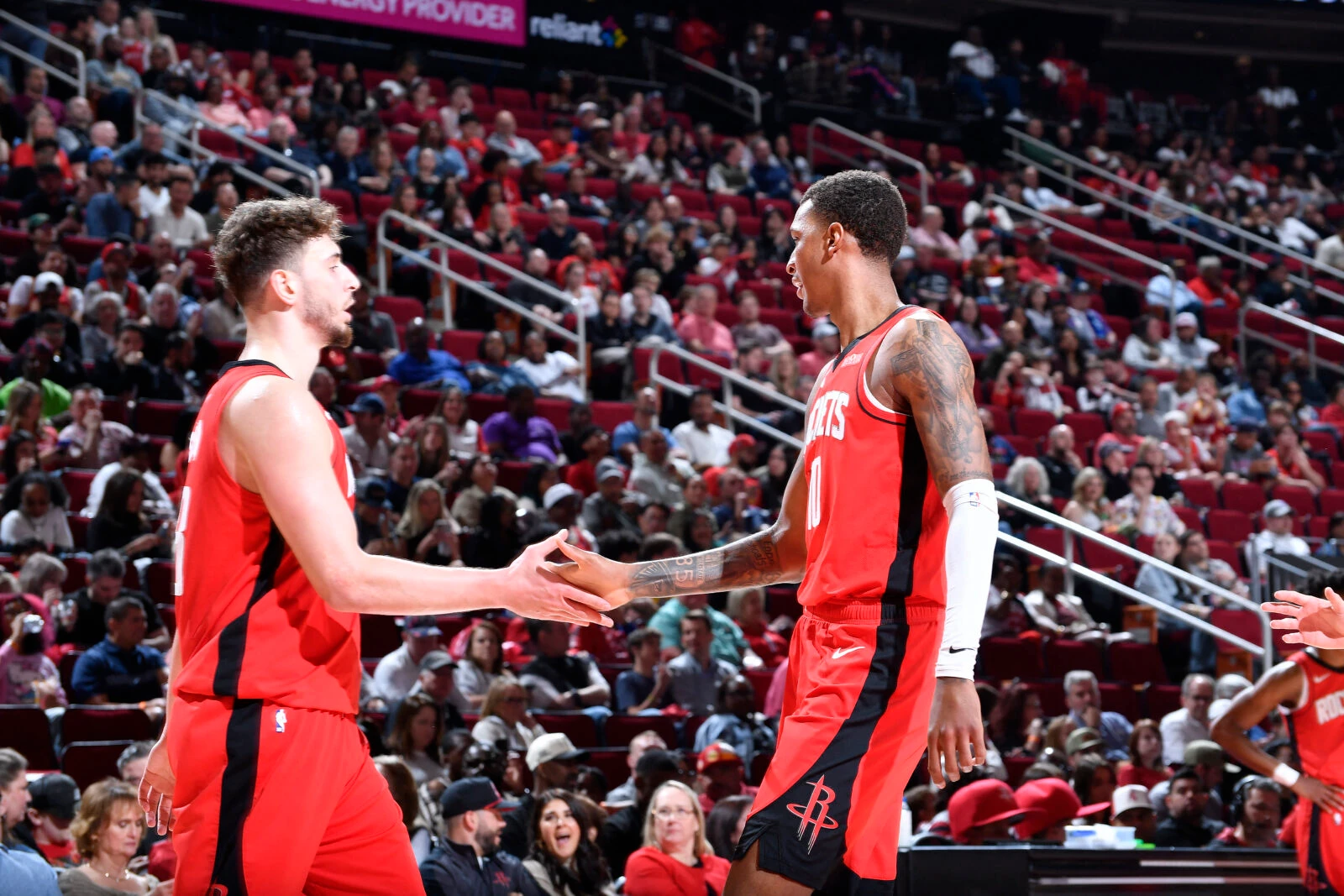 Jabari Smith Jr. #10 and Alperen Sengun #28 of the Houston Rockets 