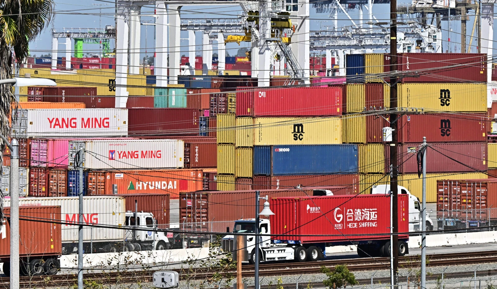 Shipping containers stacked at a US port