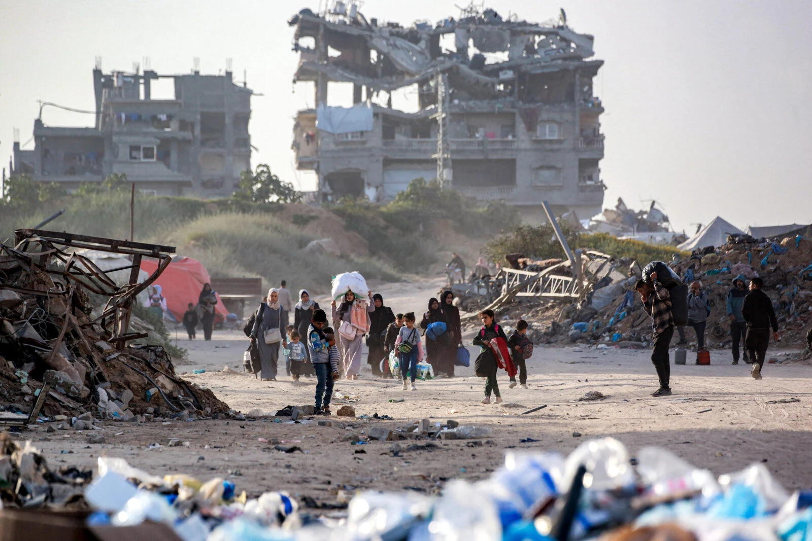 Photo shows displaced Palestinians.