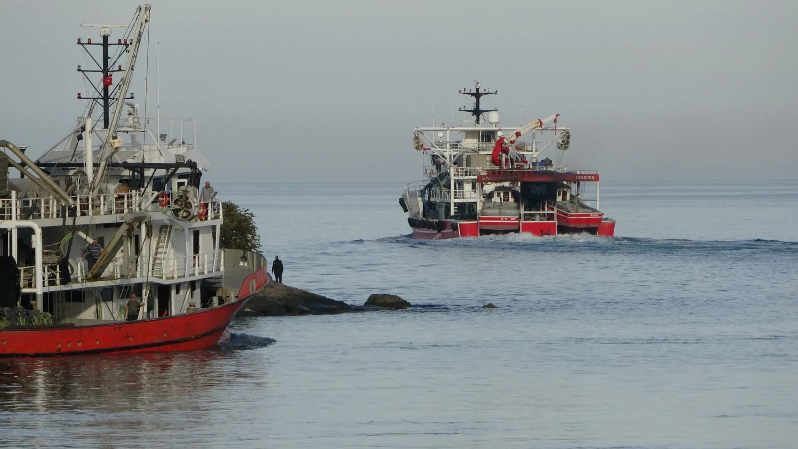 Fishing boats sail near Trabzon coast in the Black Sea