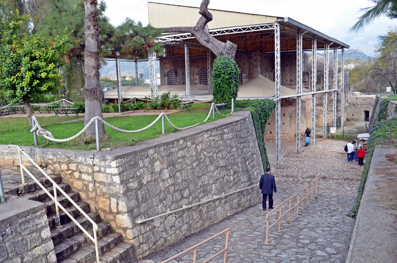 The ancient St. Nicholas Church in Demre, Türkiye, formerly part of the East Roman world, with its well-preserved basilica structure in the historic city of Myra.