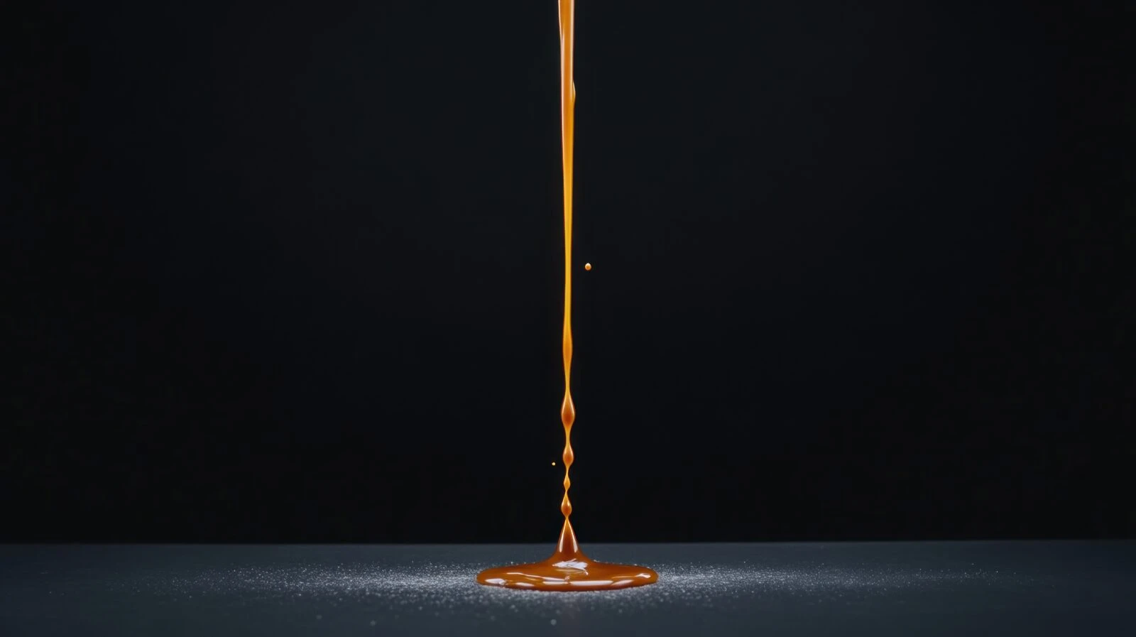 Close-up of honey being poured on a dark kitchen counter.