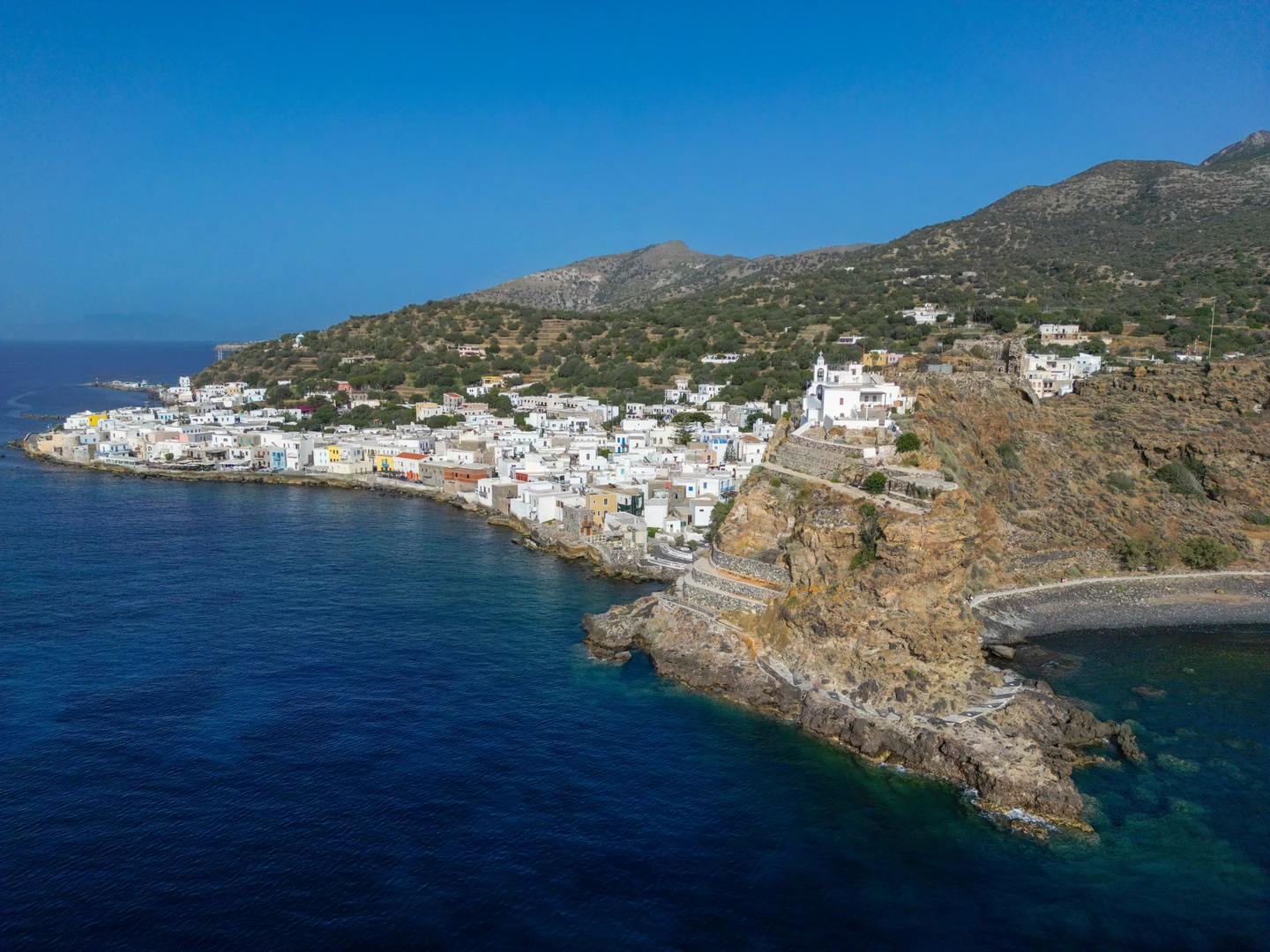 Aerial view of Mandraki village, Nisyros island, Greece.