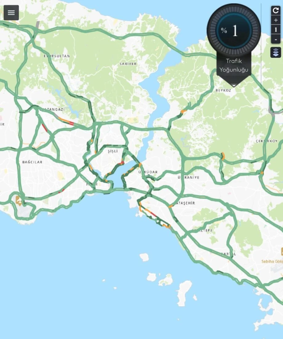 Traffic congestion map of Istanbul by the Metropolitan Municipality.