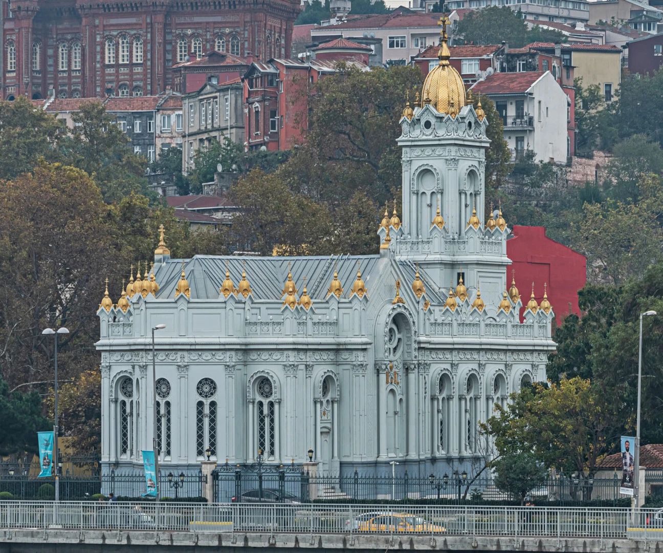 A panoramic view of the Sveti Stefan Iron Church in Istanbul, Türkiye, captured in July 2018.