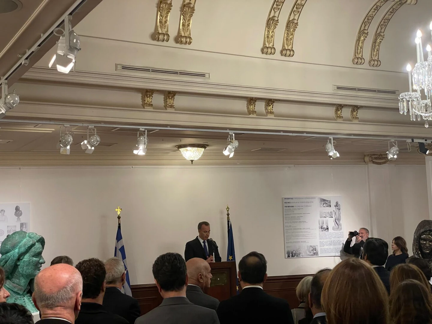 Greek Consul General Ambassador Konstantinos Koutras delivering a speech at the exhibition opening in Istanbul, Turkey.