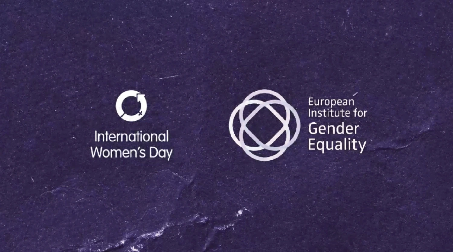 A dark purple textured background featuring the logos of International Women's Day and the European Institute for Gender Equality in white.