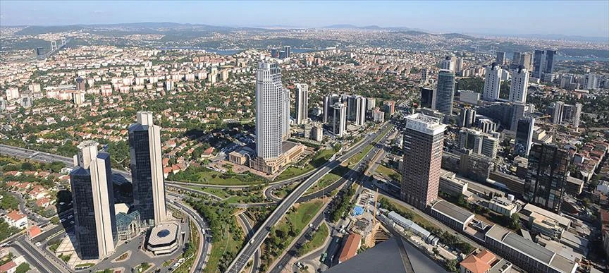 Aerial view of a urban district