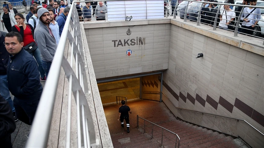 Crowd waiting outside closed Taksim Metro entrance in Istanbul