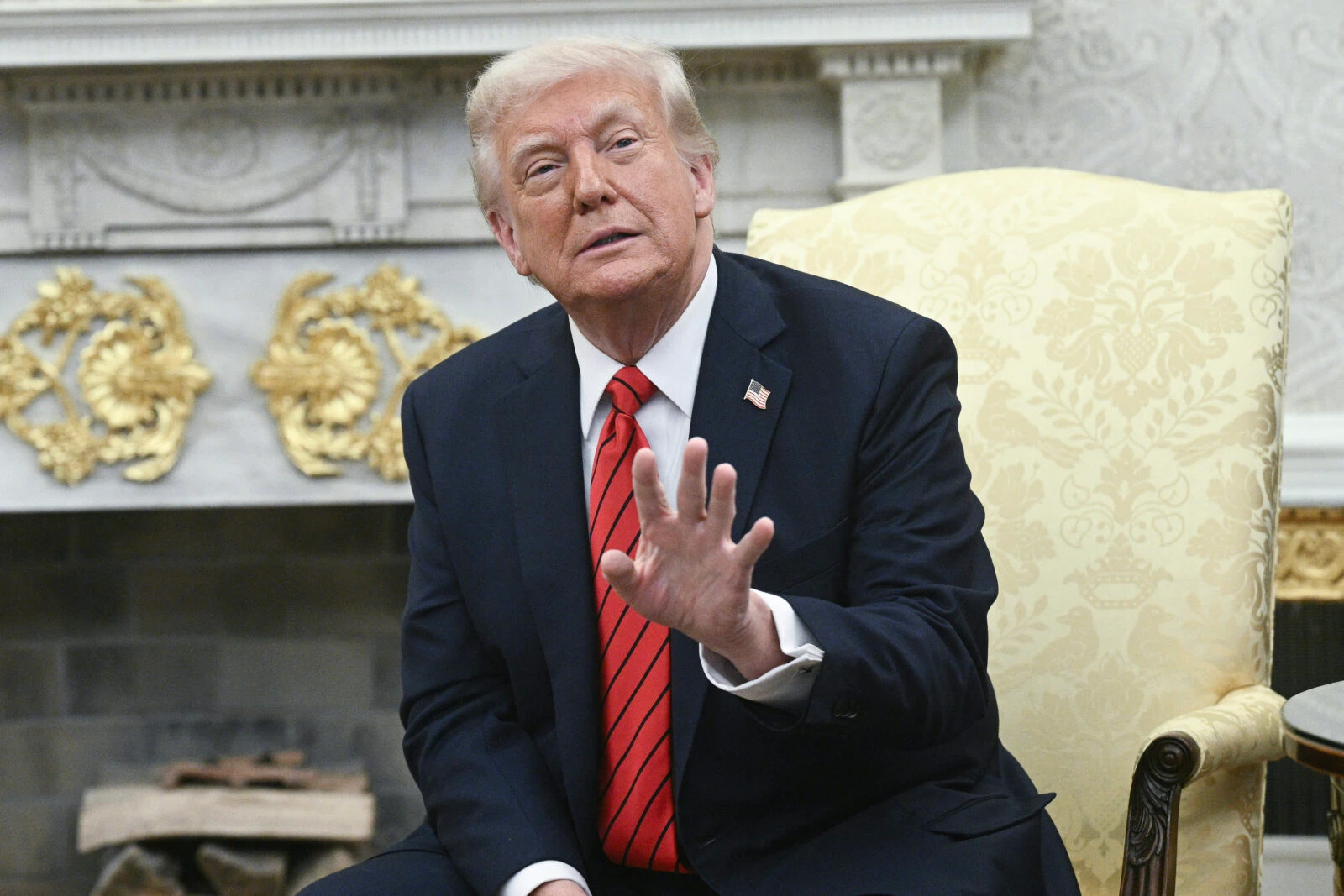 President Donald Trump speaks during Oval Office meeting